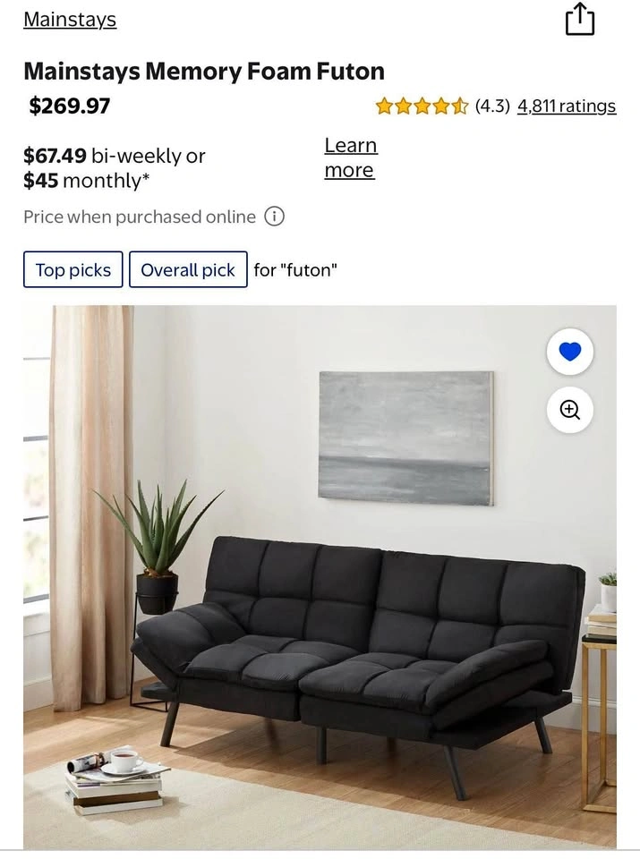 Sofa-Cum-Bed / Mainstays Memory Foam Futon