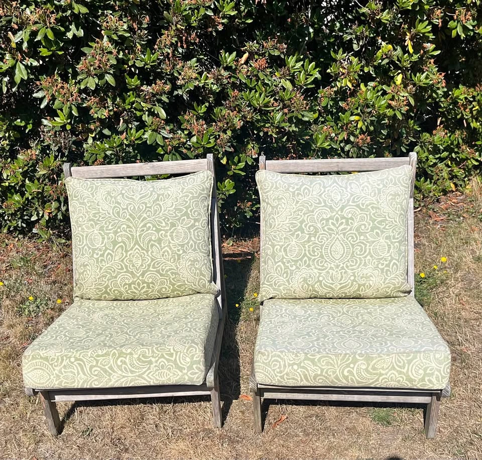 Sage Green Patterned Patio Cushions – 2 pairs