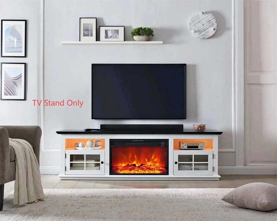 White TV Stand with Electric Fireplace
