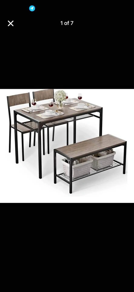 Dining table with chairs and bench