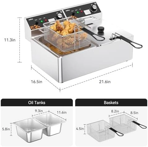 Commercial Deep Fryer 20L/21Qt Dual Tank Countertop Fryer - photo 2