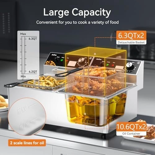 Commercial Deep Fryer 20L/21Qt Dual Tank Countertop Fryer - photo 4