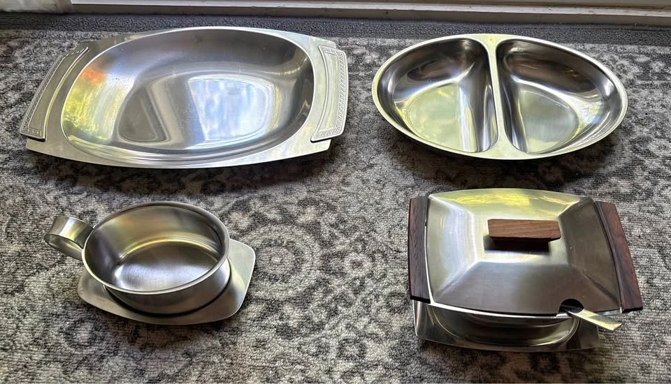 Vintage Mid-Century Gense Sweden Stainless Steel Servingware