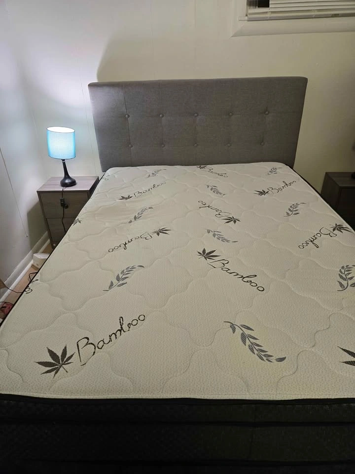 Bamboo Mattress and Grey Tufted Bed Frame - photo 2
