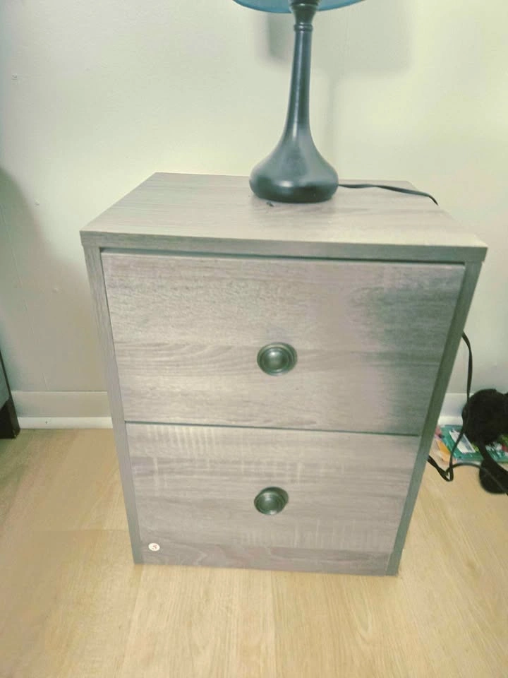 Grey Wood-Grain Nightstand with Drawer - photo 4