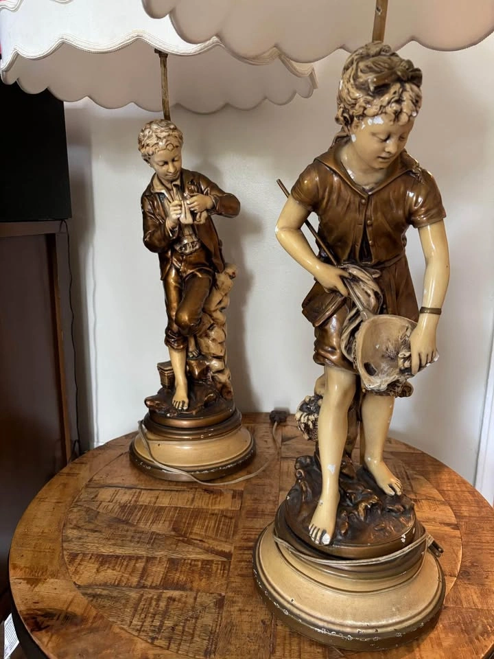 Antique 1961 Harvey Davis Inc. Plaster & Metal Large Lamps - photo 3