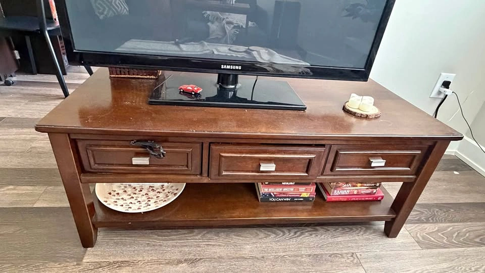 Dark Wood Coffee Table with 3 Drawers