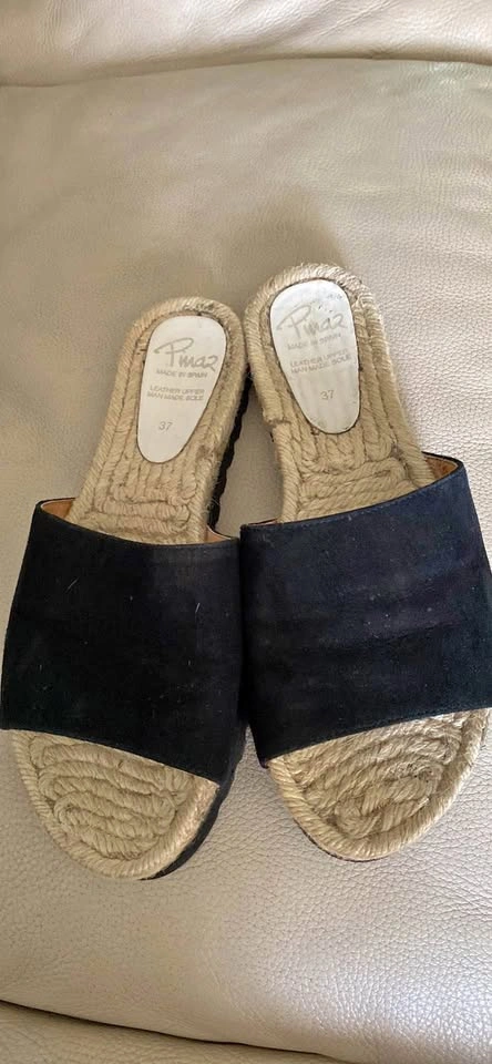 Pima 2 Black Genuine Suede Espadrille Mule Slides