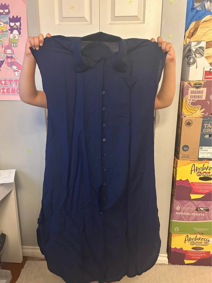 Navy Blue Sleeveless Button-Down Shirt Dress - Size L - photo 2