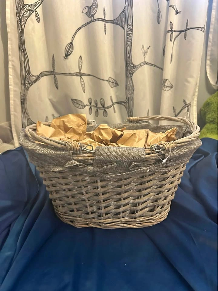Gray Woven Wicker Basket with Fabric Liner