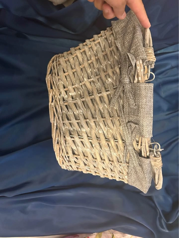 Gray Woven Wicker Basket with Fabric Liner - photo 3
