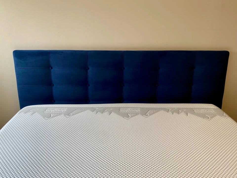 Mid-century modern blue upholstered king bed frame - photo 2