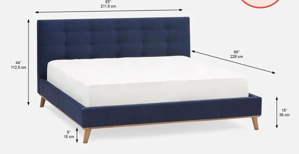 Mid-century modern blue upholstered king bed frame - photo 3