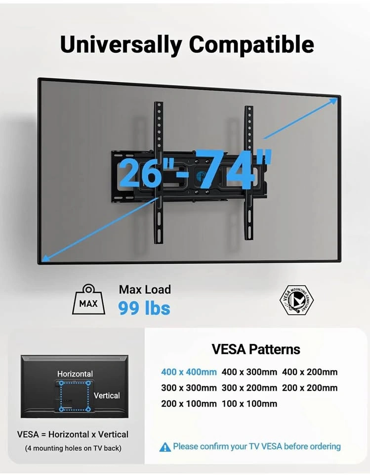 Pipishell Full Motion TV Wall Mount for 26-74 Inch TVs - New