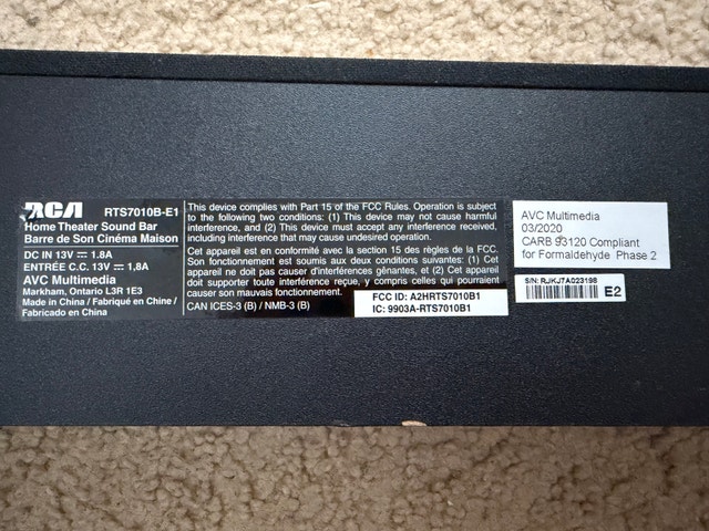 RCA 37" Bluetooth Soundbar (Model RTS7010B-E1) - photo 2