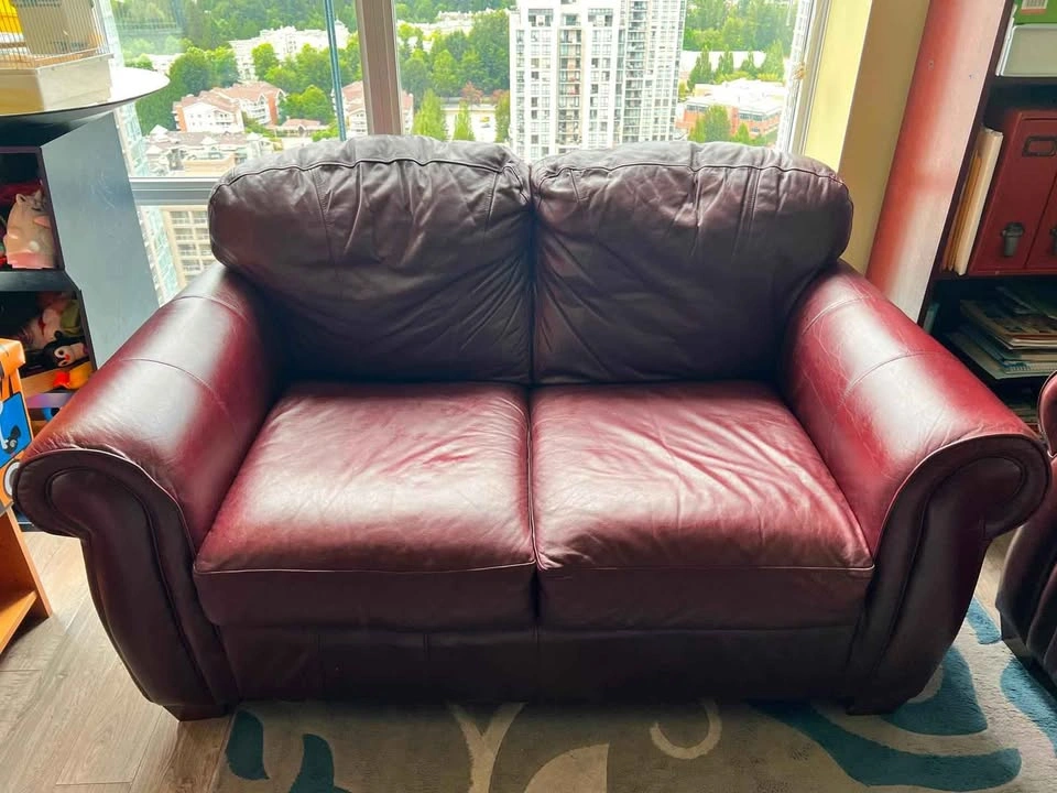 Burgundy Leather Loveseat- $100 - photo 2