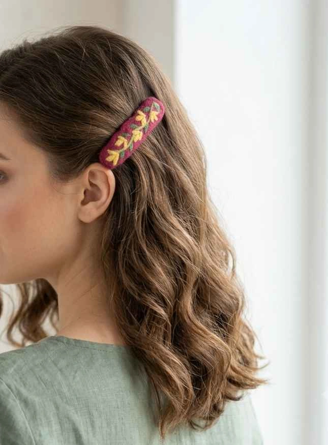 Handmade Needle Felted Floral Hair Clip - photo 2