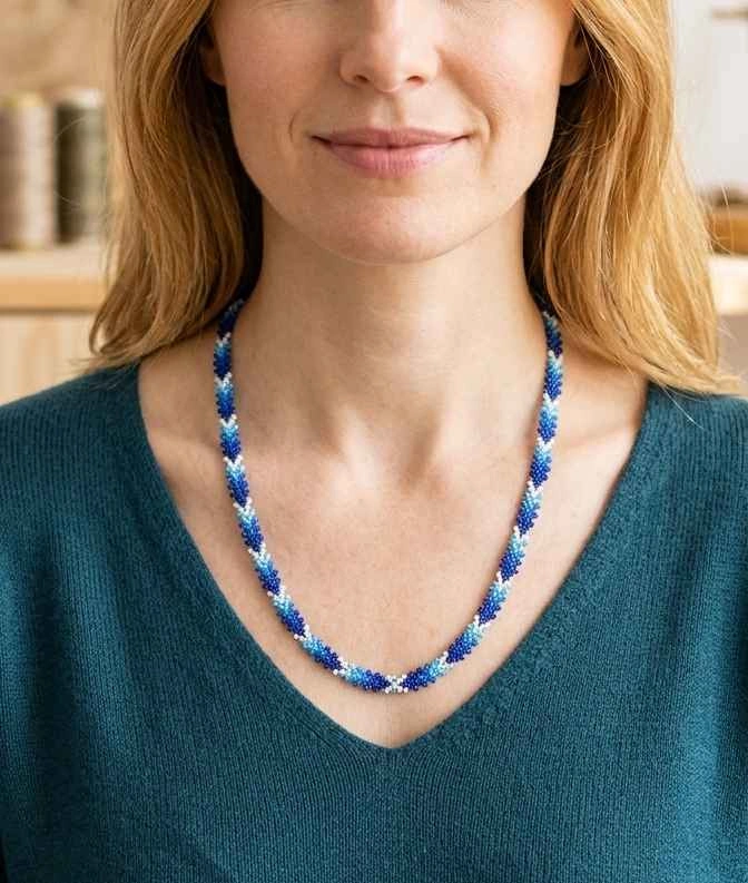 Handcrafted Ocean Blue Gradient Beaded Necklace - photo 2