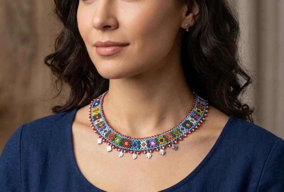 Handmade Beaded Choker Necklace – Colorful Tribal Style - photo 2