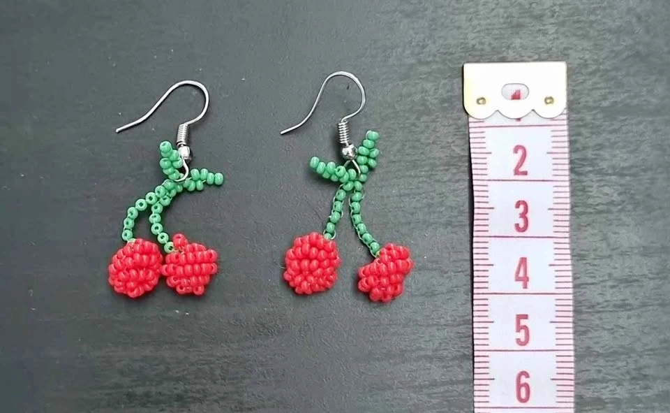 Cute Handmade Cherry Bead Earrings 🍒 Lightweight & Unique