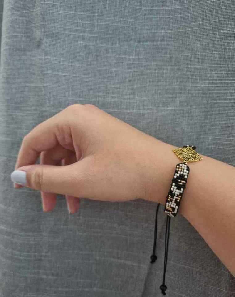 Handmade Elegant Black & Gold Beaded Bracelet - Adjustable Boho - photo 3