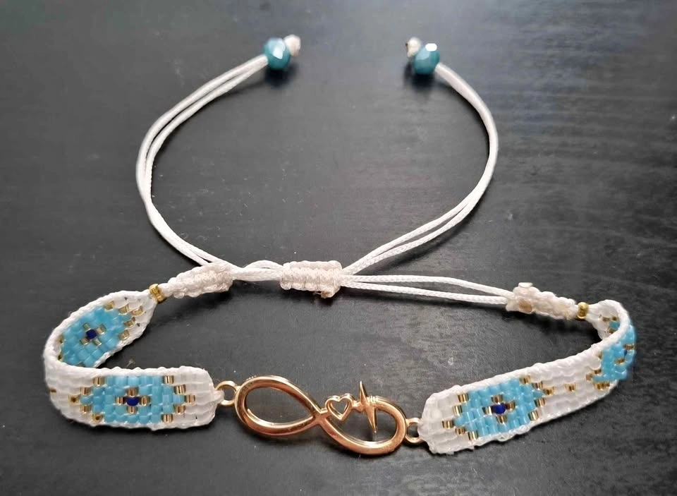 Handmade Infinity Heart Beaded Bracelet - Adjustable Boho Jewelr