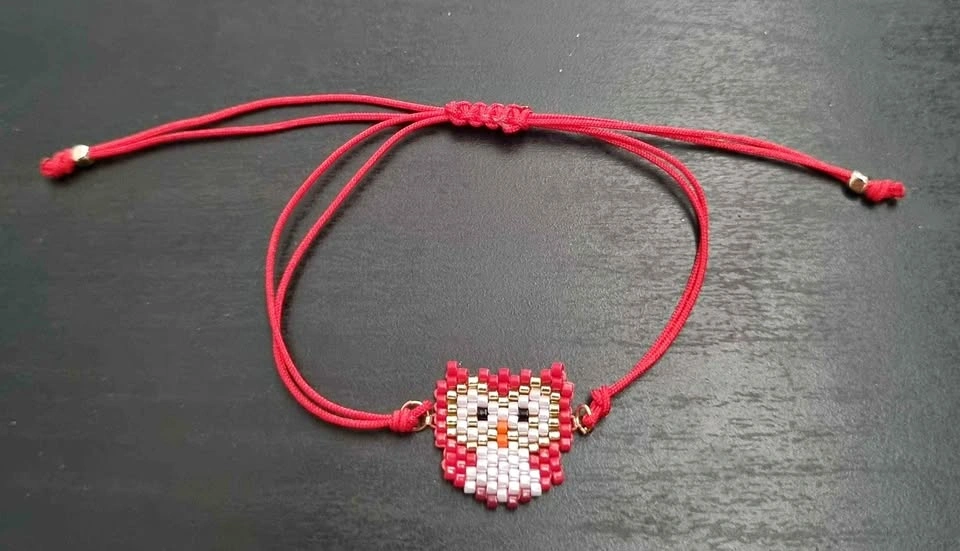 Handmade Red String Owl Beaded Bracelet - Cute Adjustable Charm