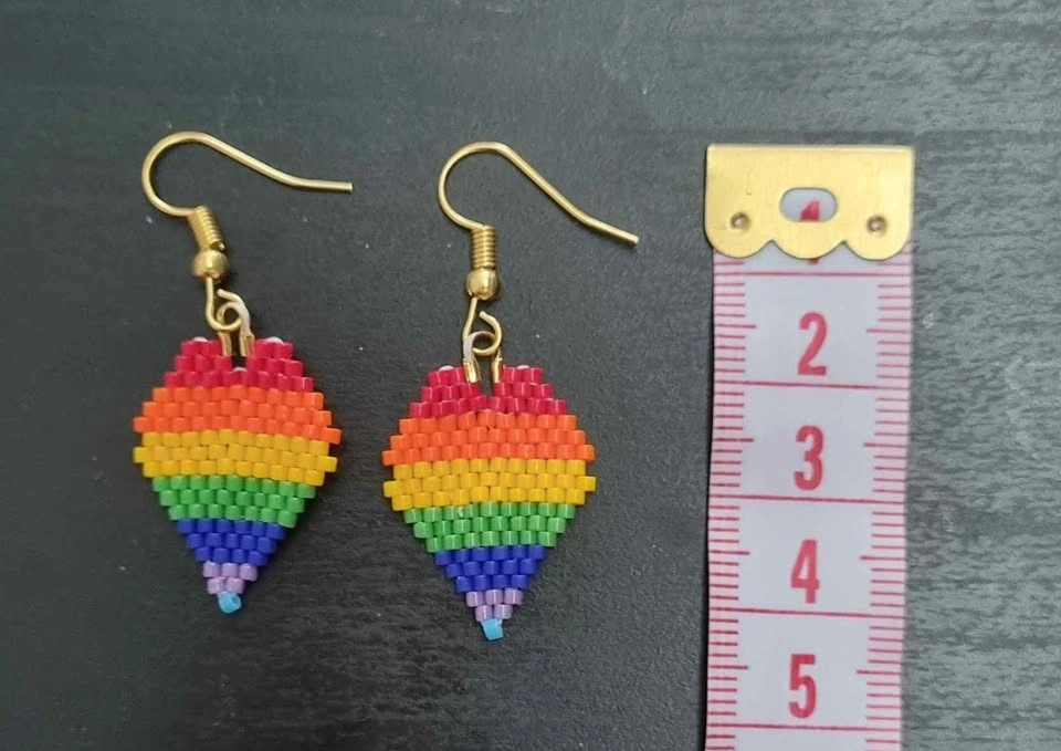 Handmade Rainbow Heart Beaded Jewelry Set - Earrings & Pendant - photo 2