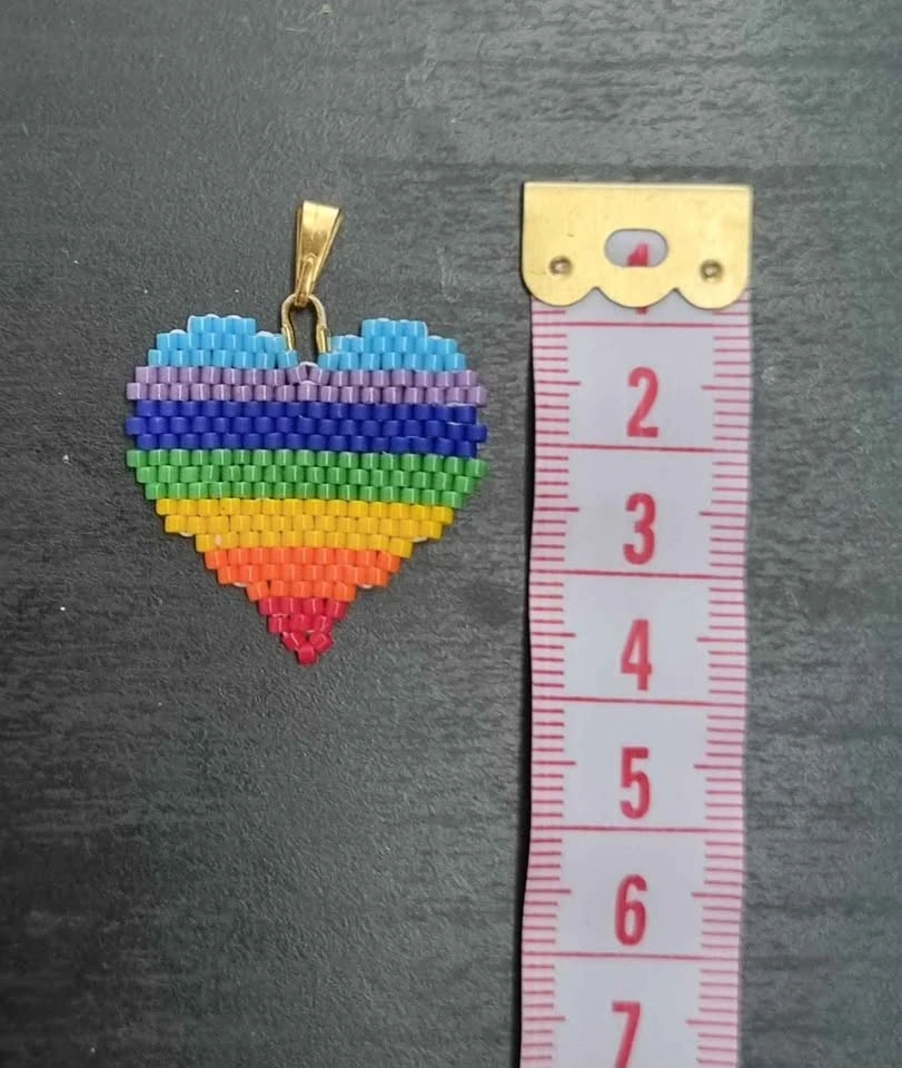 Handmade Rainbow Heart Beaded Jewelry Set - Earrings & Pendant - photo 3