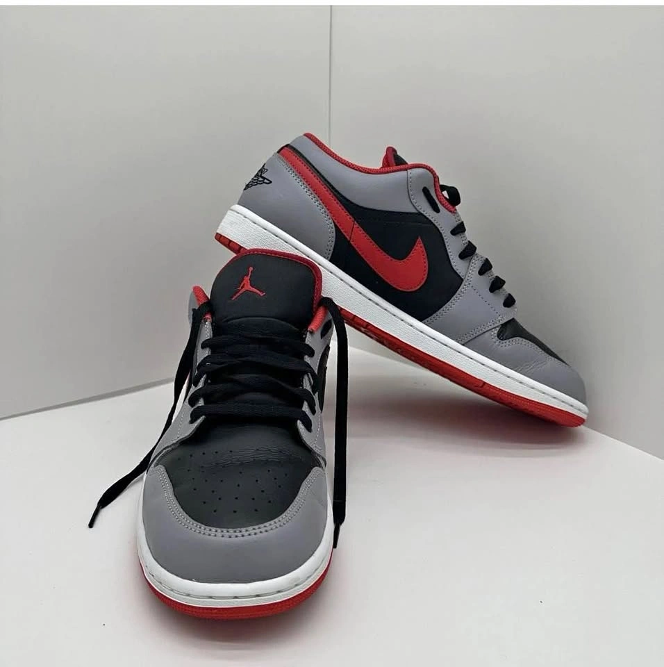 2023 Nike Air Jordan 1 Low Black/Cement Gray/Fire Red Size 12