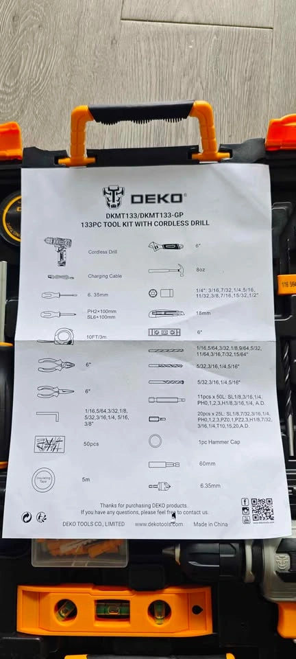 DEKO 133-Piece Tool Kit with 12V Cordless Drill - photo 2