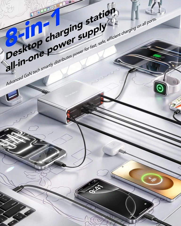 8-in-1 Charging Station with Retractable Cables
