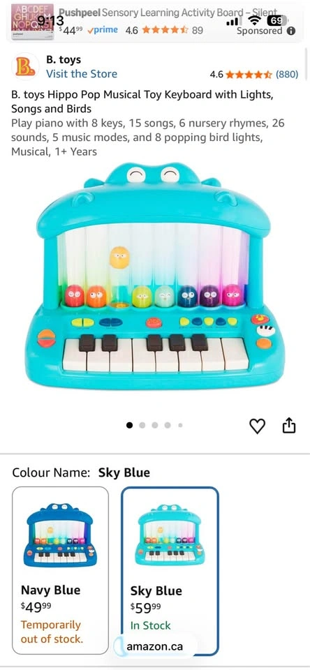 B. toys Hippo Pop Musical Toy Keyboard with Lights, Songs and Bi - photo 3