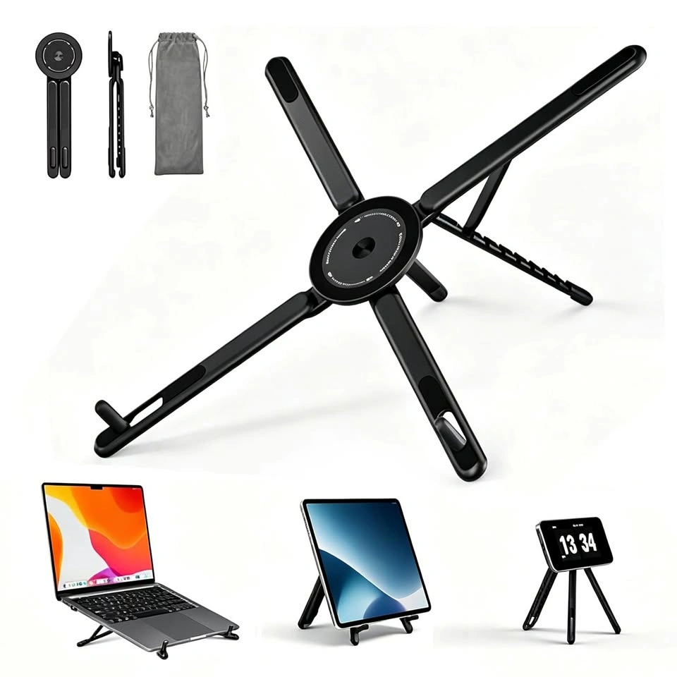 Magnetic Laptop Stand, 3-in-1 Foldable Aluminum Riser, Grey