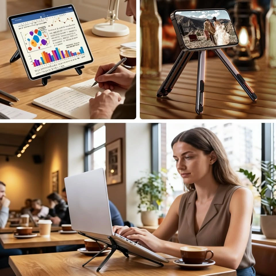 Magnetic Laptop Stand, 3-in-1 Foldable Aluminum Riser, Grey - photo 3