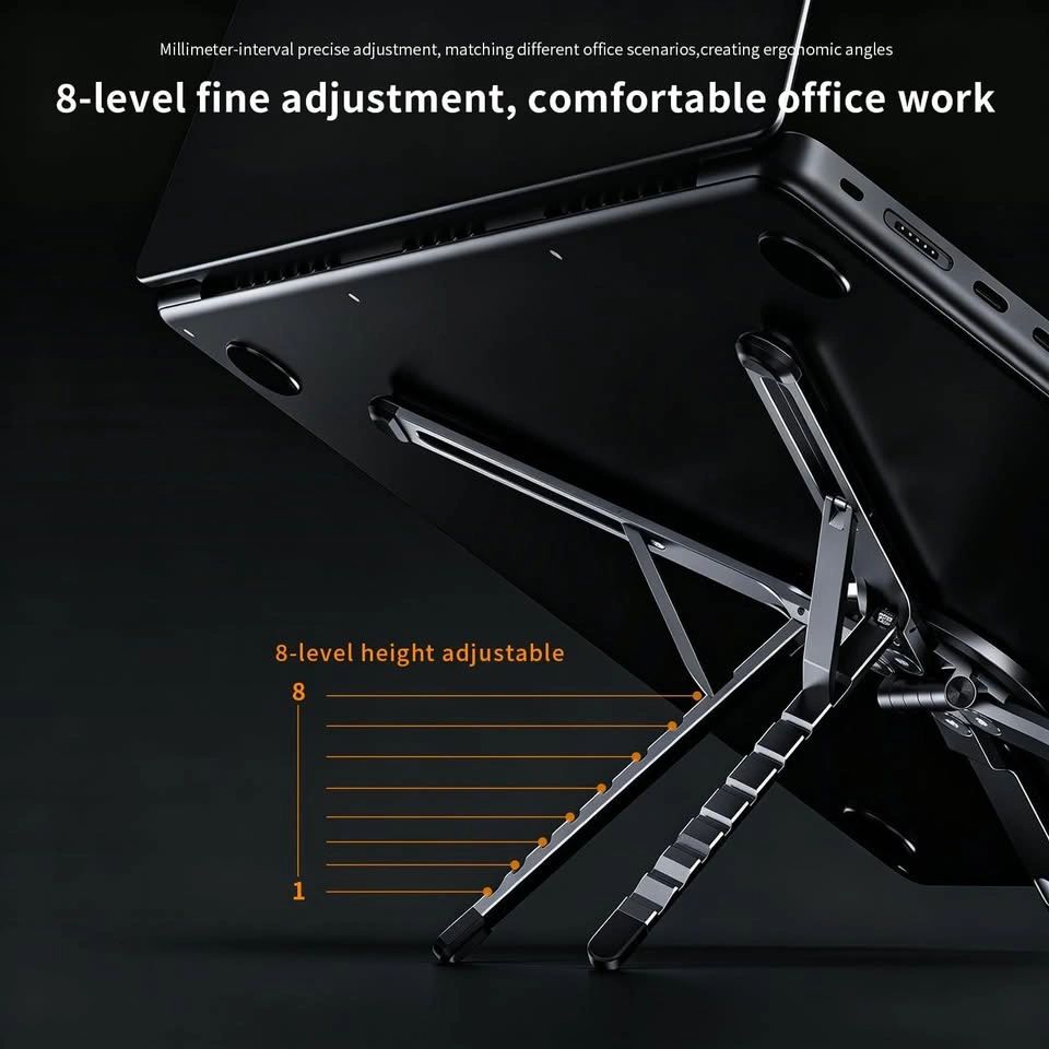 Magnetic Laptop Stand, 3-in-1 Foldable Aluminum Riser, Grey - photo 4