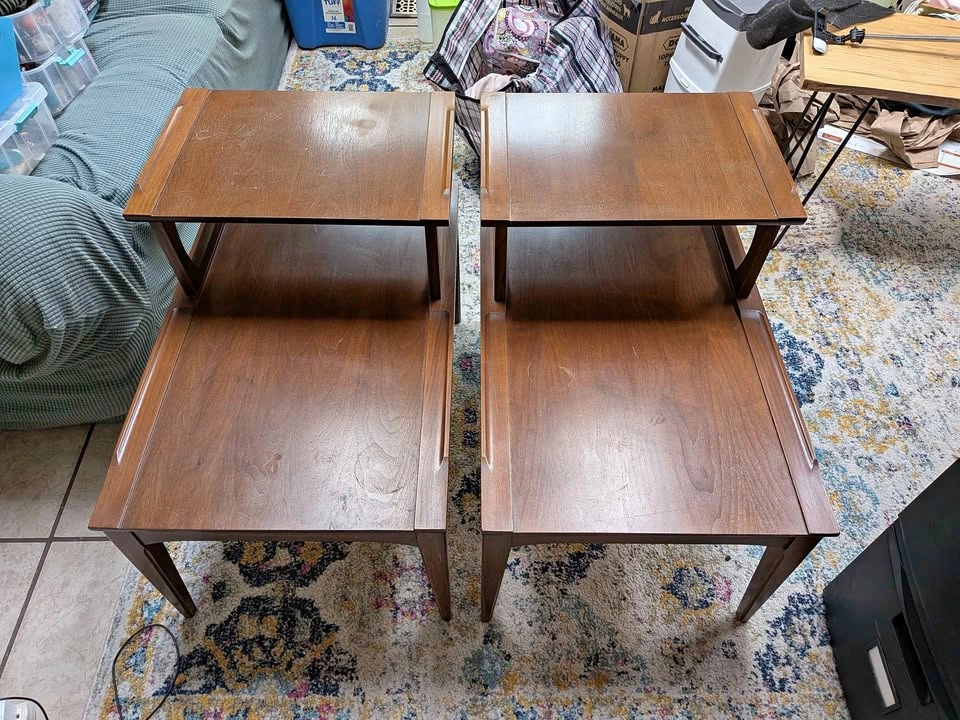 Pair of Vintage Mid-Century Modern Two-Tier Step End Tables