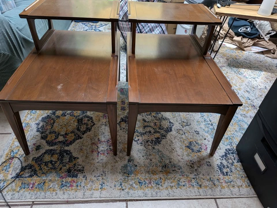 Pair of Vintage Mid-Century Modern Two-Tier Step End Tables - photo 2