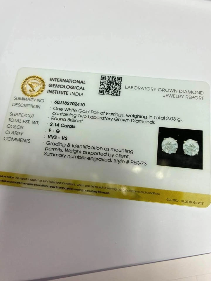 14k 2.16ct lab diamond studs - photo 4