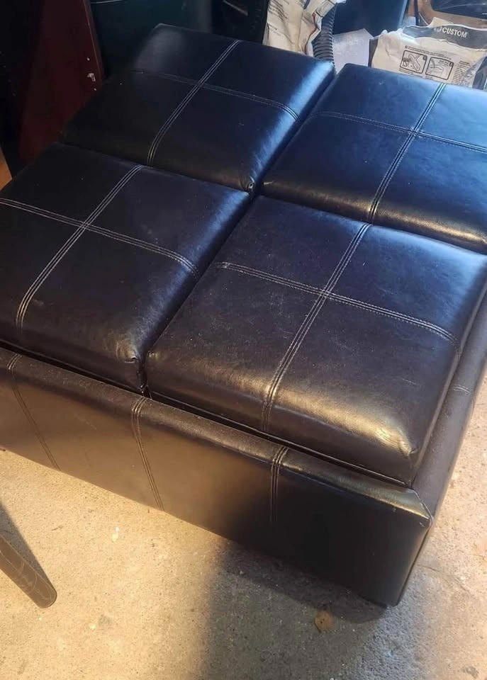 Faux black leather ottoman with serving trays - photo 2