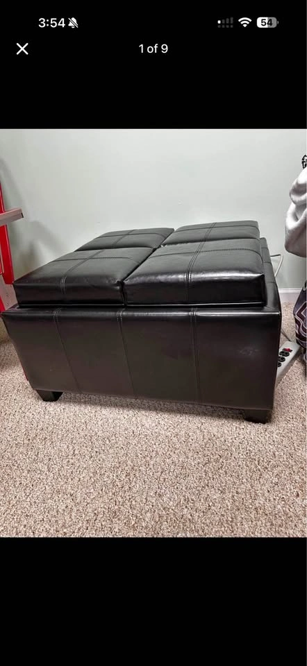Faux black leather ottoman with serving trays - photo 4