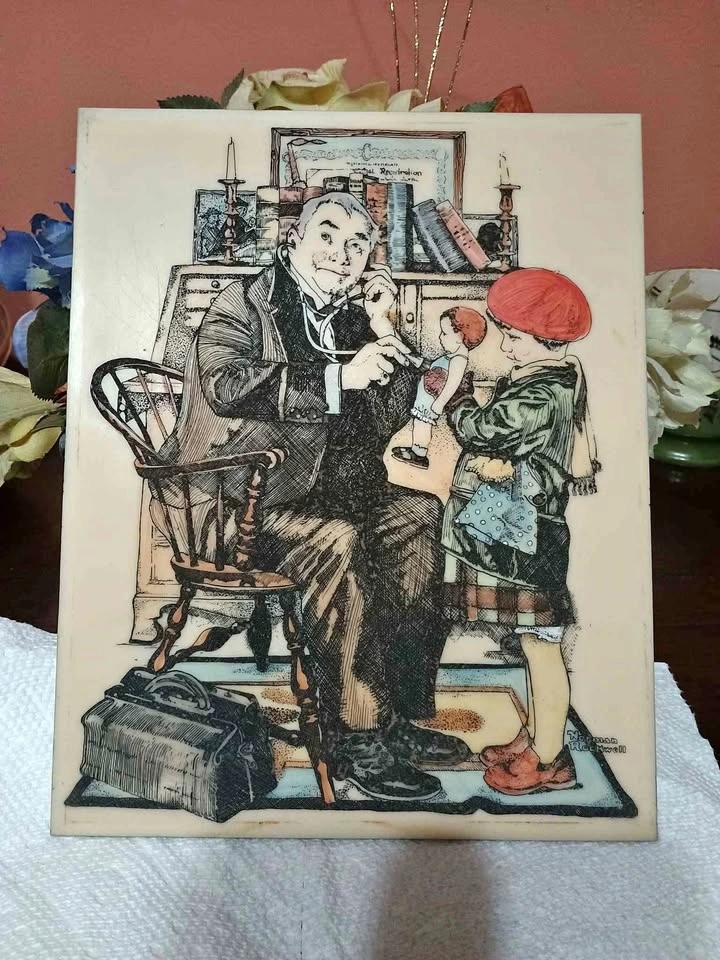 Norman Rockwell Art Tile - The Doctor and the Doll
