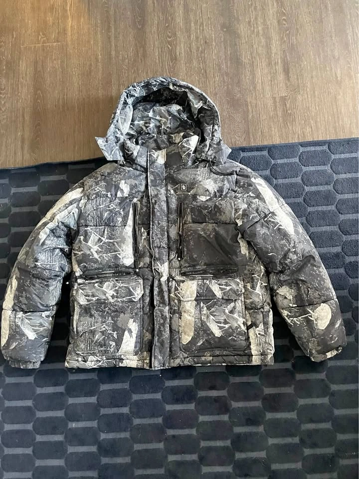 Zara Grey Marble Print Puffer Jacket XL