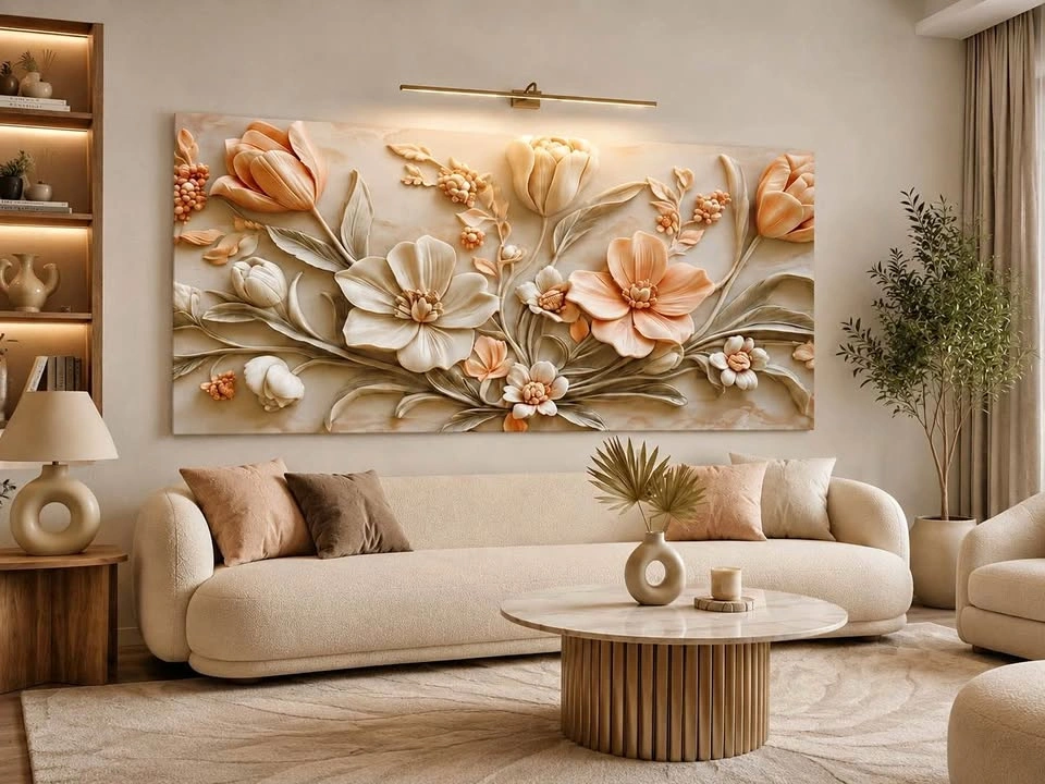 Large 3D Floral Relief Wall Art 28x60”