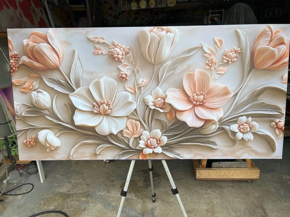 Large 3D Floral Relief Wall Art 28x60” - photo 2