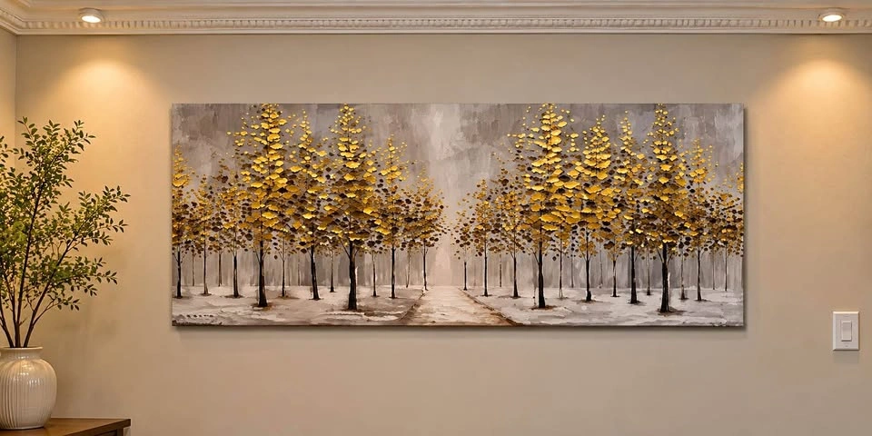 Large Golden Tree Landscape Canvas Wall Art size 30“x68”
