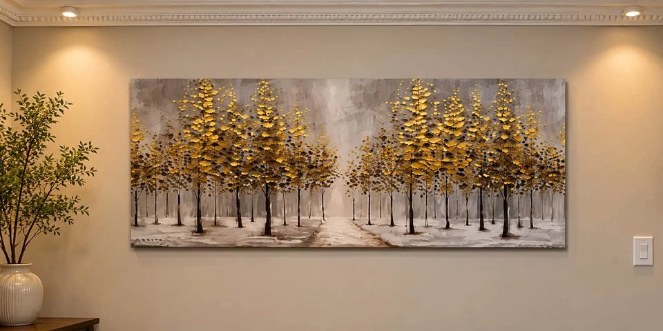 Large Golden Tree Landscape Canvas Wall Art size 30“x68” - photo 2