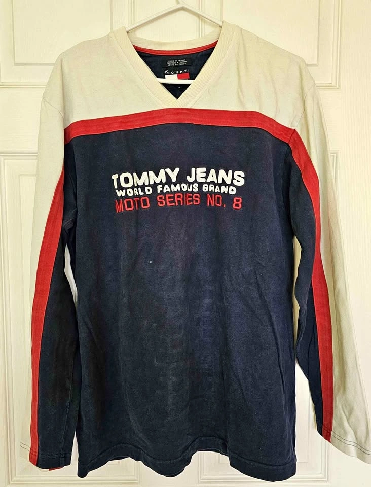 Vintage 90s Tommy Jeans Moto Series No. 8 V-Neck Shirt - Size M