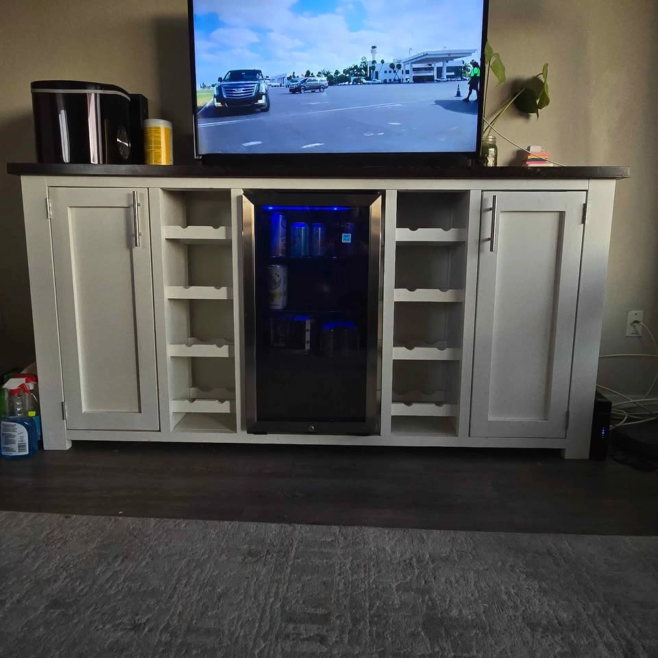 Custom Made Solid Wood Bar with Beverage Fridge and Wine Racks - photo 2