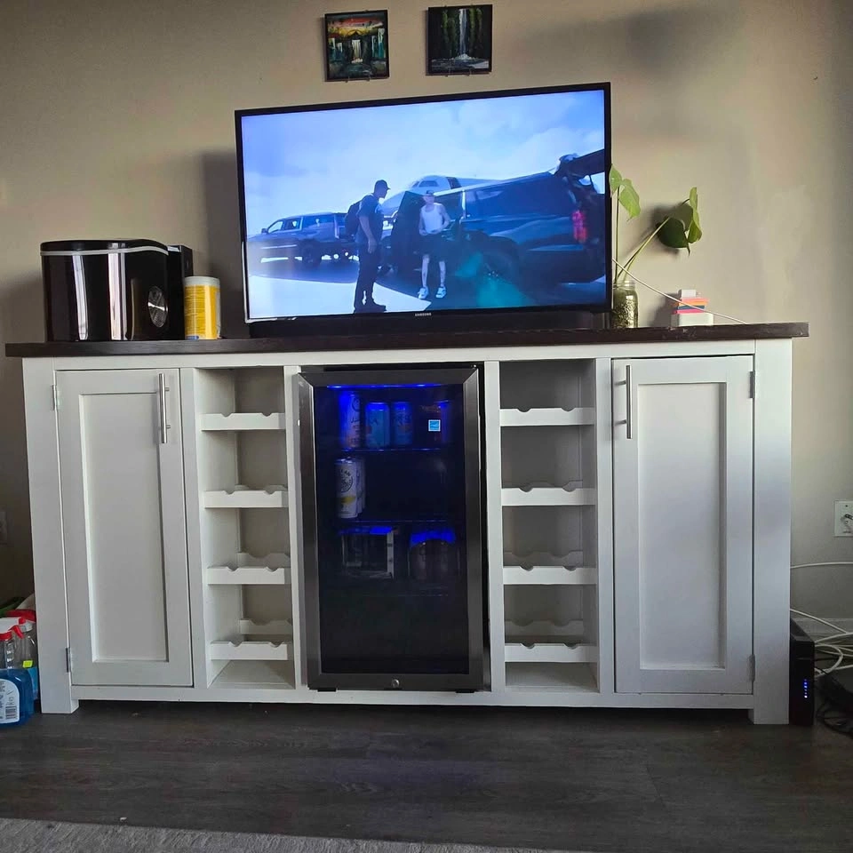 Custom Made Solid Wood Bar with Beverage Fridge and Wine Racks - photo 3